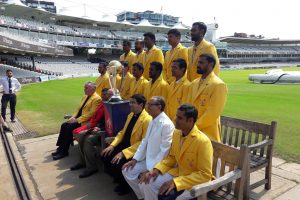 Professor Khalili and Baroness Scotland with the Vatican XI cricket team at Lords